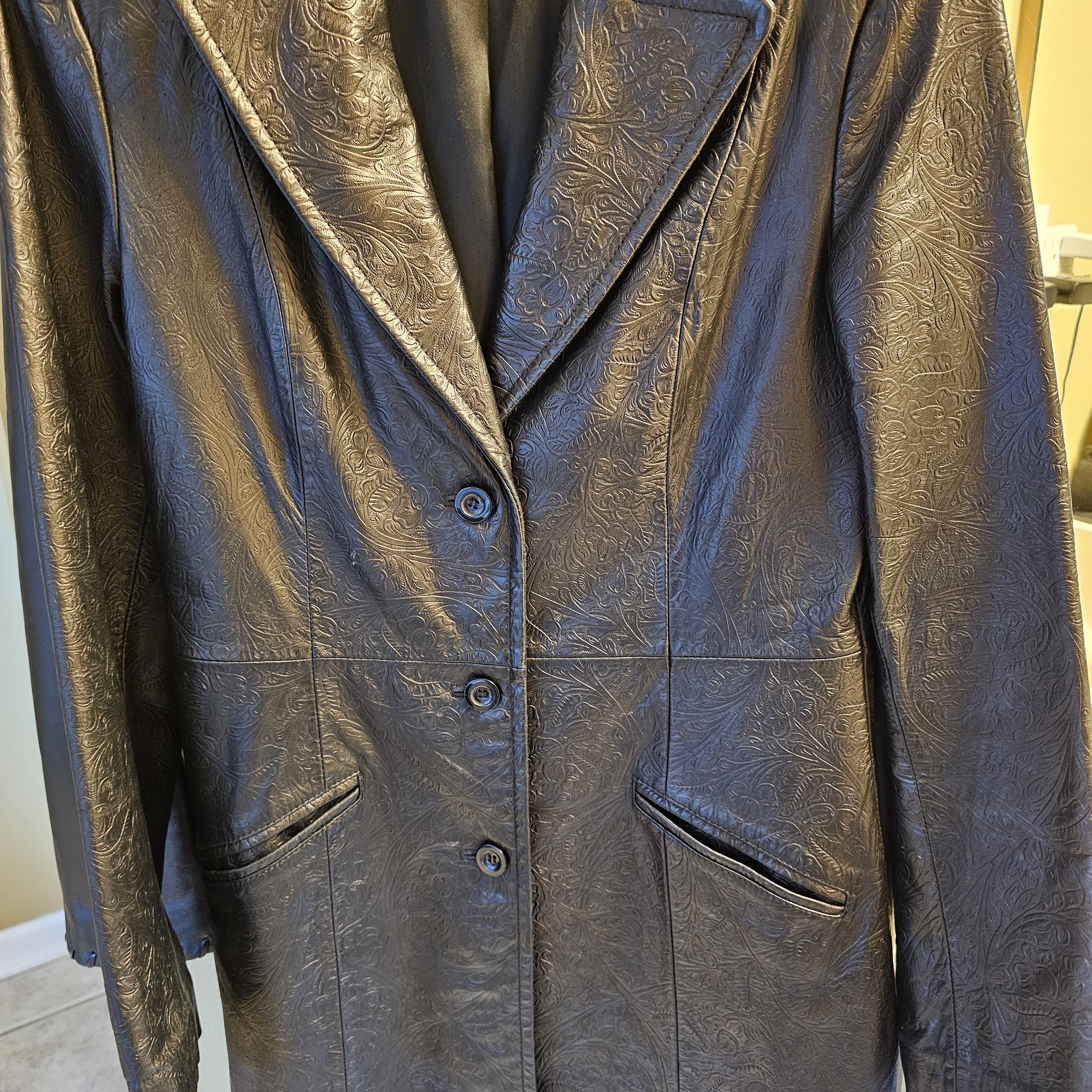 Cache Black Embossed Leather Jacket